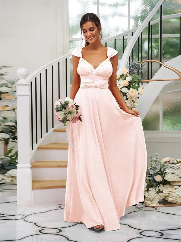 Classic Ruched V-Neck Jersey Sleeveless Bridesmaid Dresses - Image 30