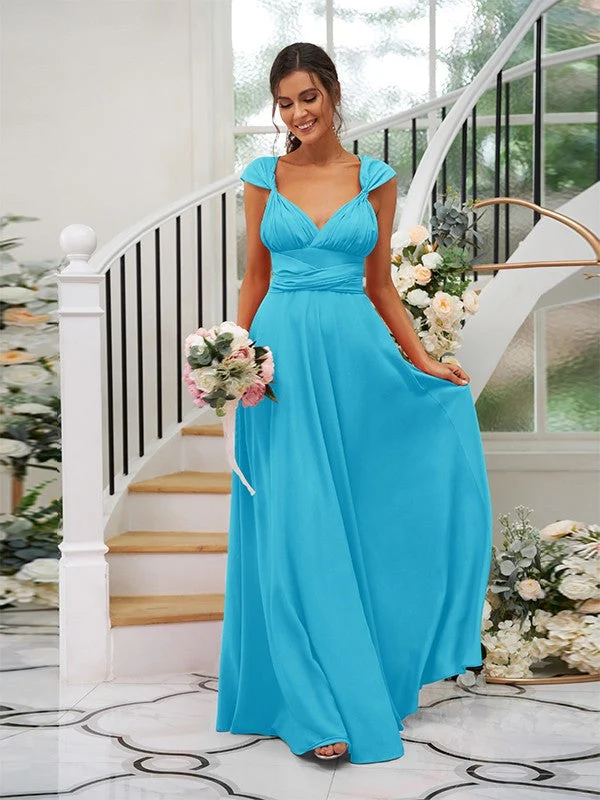 Classic Ruched V-Neck Jersey Sleeveless Bridesmaid Dresses - Image 31