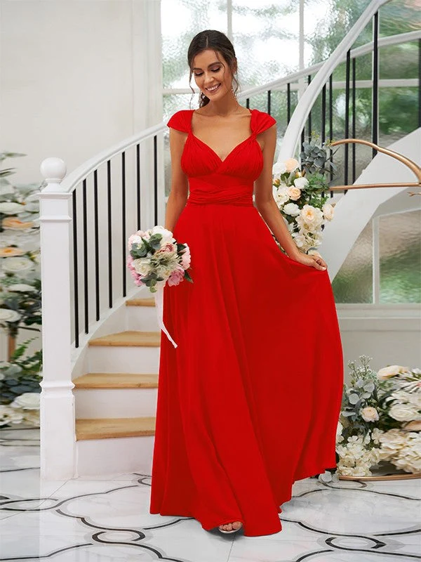 Classic Ruched V-Neck Jersey Sleeveless Bridesmaid Dresses - Image 32