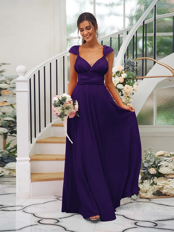 Classic Ruched V-Neck Jersey Sleeveless Bridesmaid Dresses - Image 33