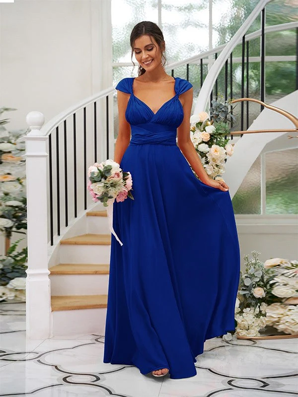 Classic Ruched V-Neck Jersey Sleeveless Bridesmaid Dresses - Image 34