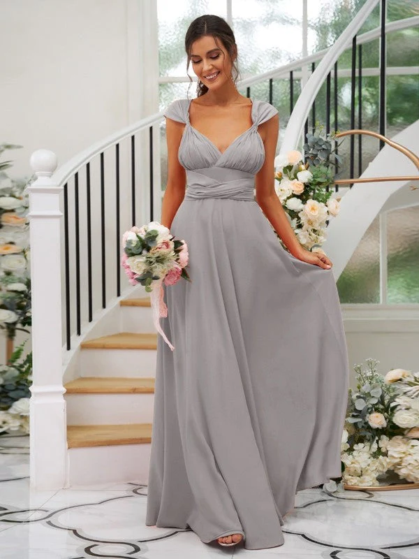 Classic Ruched V-Neck Jersey Sleeveless Bridesmaid Dresses - Image 35