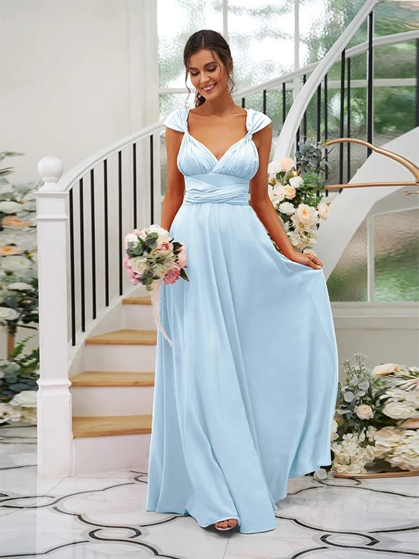 Classic Ruched V-Neck Jersey Sleeveless Bridesmaid Dresses - Image 36