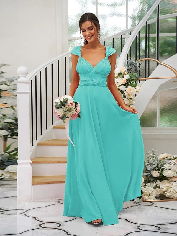 Classic Ruched V-Neck Jersey Sleeveless Bridesmaid Dresses - Image 37