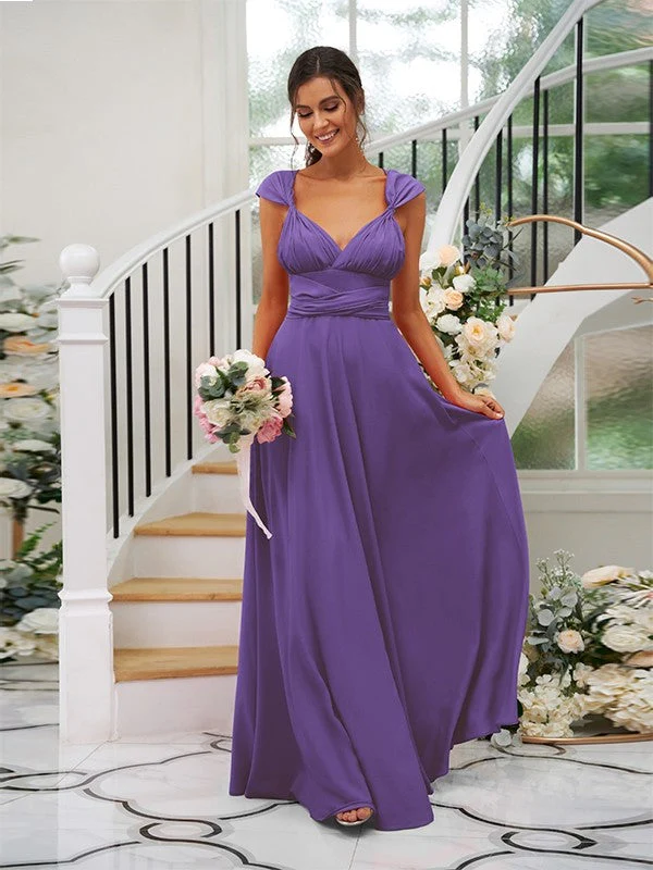 Classic Ruched V-Neck Jersey Sleeveless Bridesmaid Dresses - Image 38