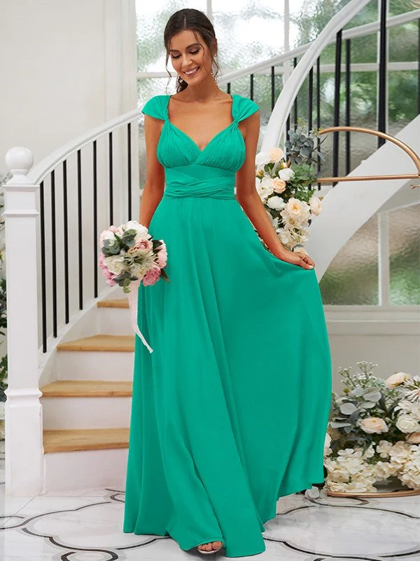 Classic Ruched V-Neck Jersey Sleeveless Bridesmaid Dresses - Image 39