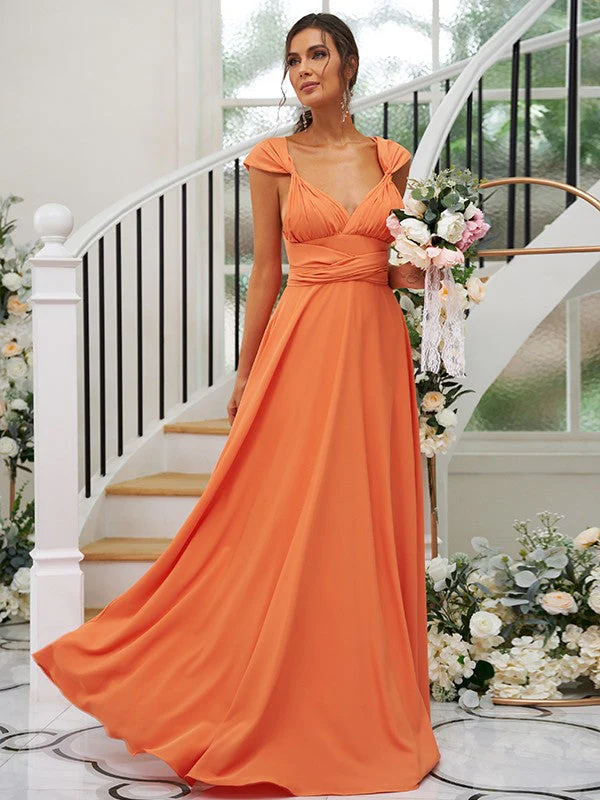 Classic Ruched V-Neck Jersey Sleeveless Bridesmaid Dresses - Image 4