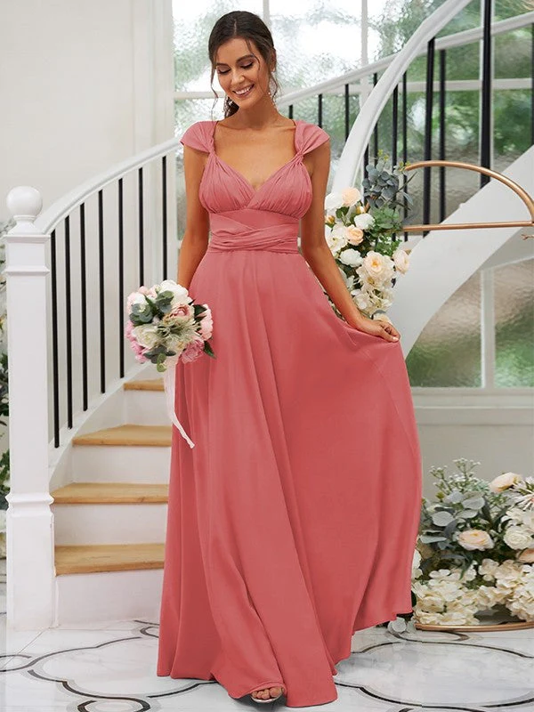 Classic Ruched V-Neck Jersey Sleeveless Bridesmaid Dresses - Image 40