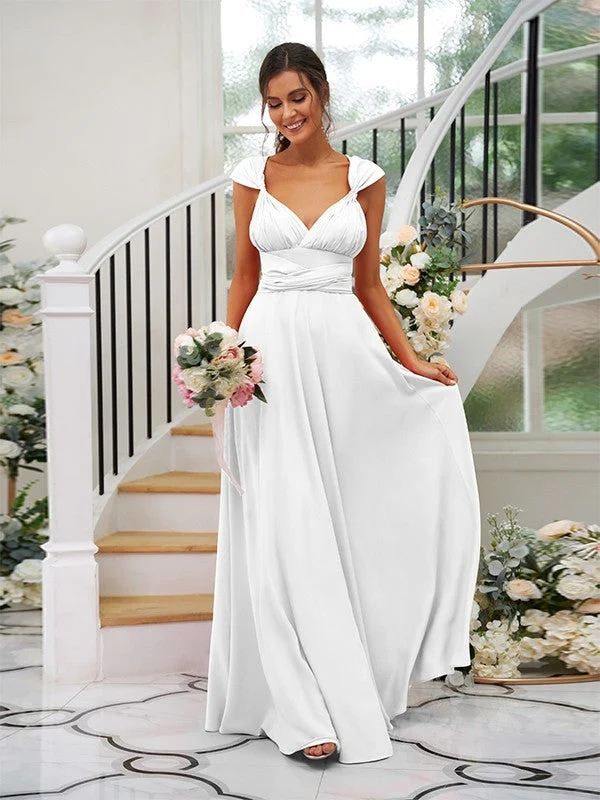 Classic Ruched V-Neck Jersey Sleeveless Bridesmaid Dresses - Image 41