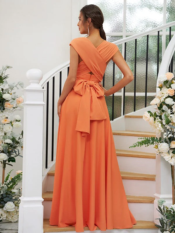 Classic Ruched V-Neck Jersey Sleeveless Bridesmaid Dresses - Image 5