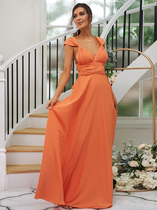 Classic Ruched V-Neck Jersey Sleeveless Bridesmaid Dresses - Image 6