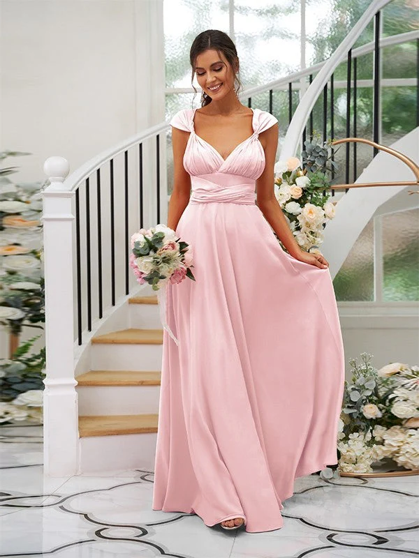 Classic Ruched V-Neck Jersey Sleeveless Bridesmaid Dresses - Image 8
