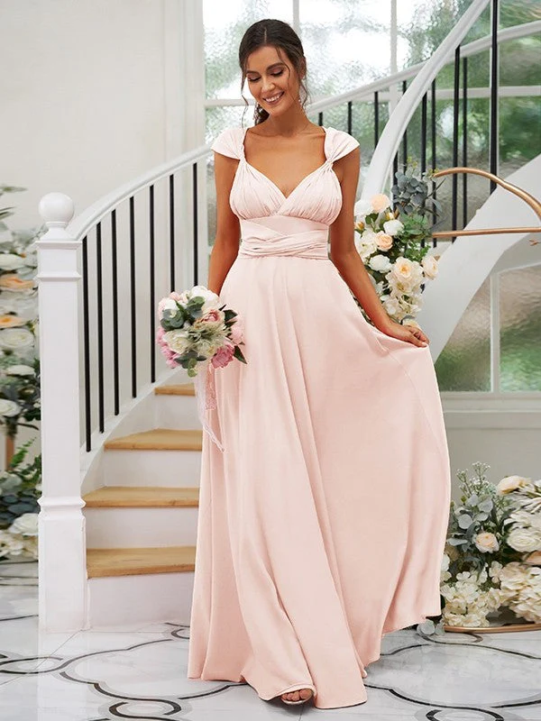 Classic Ruched V-Neck Jersey Sleeveless Bridesmaid Dresses - Image 9