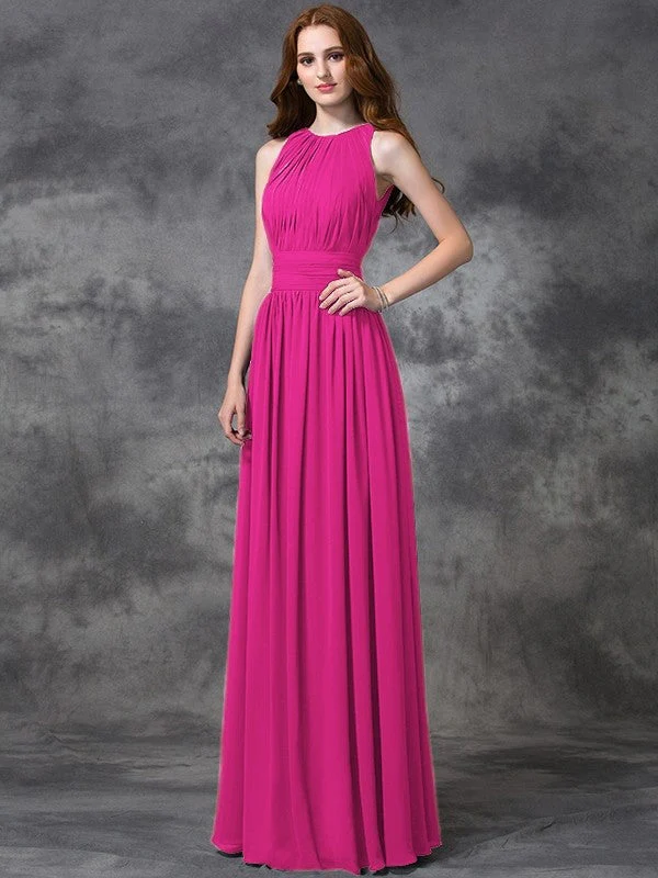 Charming Jewel Ruched Sleeveless Long Chiffon Bridesmaid Dresses - Image 10