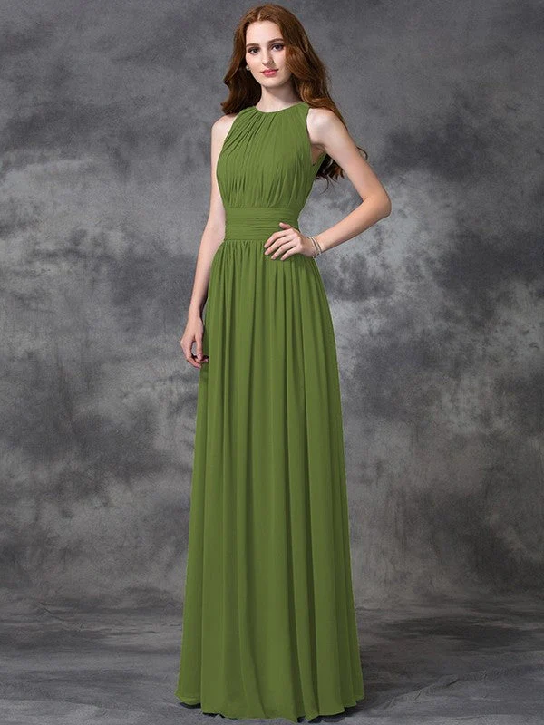 Charming Jewel Ruched Sleeveless Long Chiffon Bridesmaid Dresses - Image 11