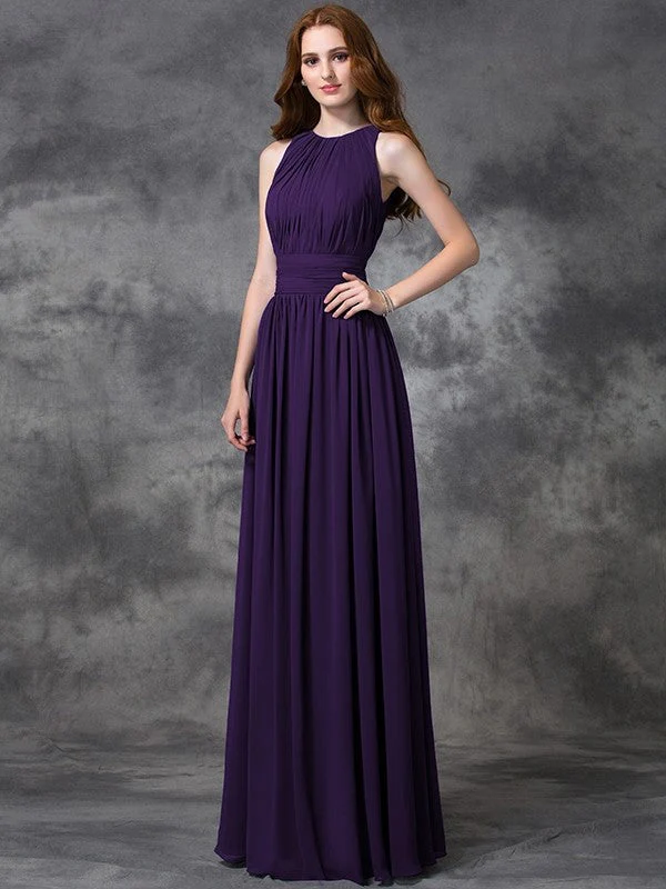 Charming Jewel Ruched Sleeveless Long Chiffon Bridesmaid Dresses - Image 12