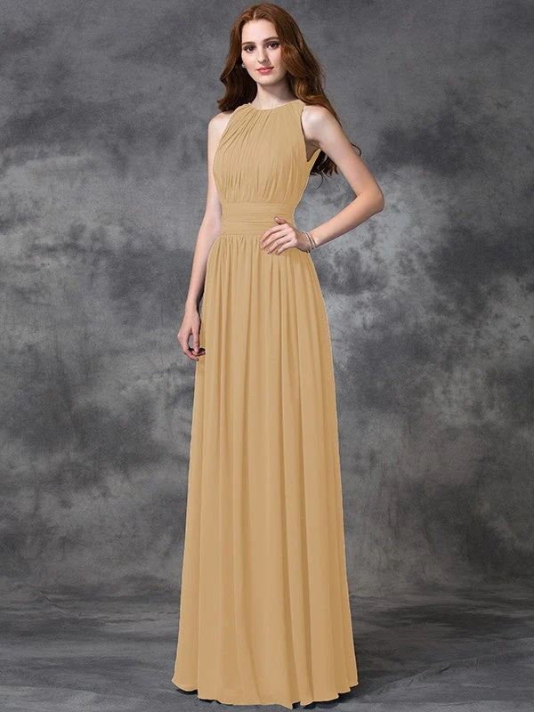 Charming Jewel Ruched Sleeveless Long Chiffon Bridesmaid Dresses - Image 13