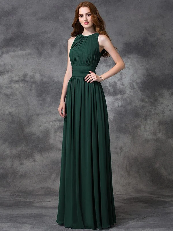 Charming Jewel Ruched Sleeveless Long Chiffon Bridesmaid Dresses - Image 14