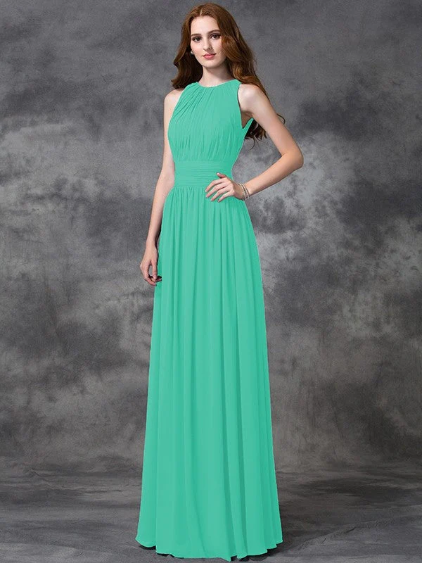 Charming Jewel Ruched Sleeveless Long Chiffon Bridesmaid Dresses - Image 15