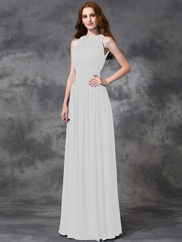 Charming Jewel Ruched Sleeveless Long Chiffon Bridesmaid Dresses - Image 16