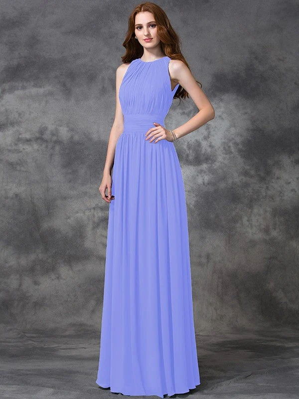 Charming Jewel Ruched Sleeveless Long Chiffon Bridesmaid Dresses - Image 17