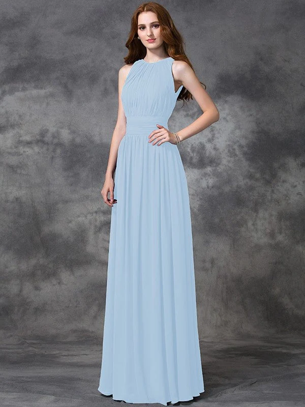 Charming Jewel Ruched Sleeveless Long Chiffon Bridesmaid Dresses - Image 18