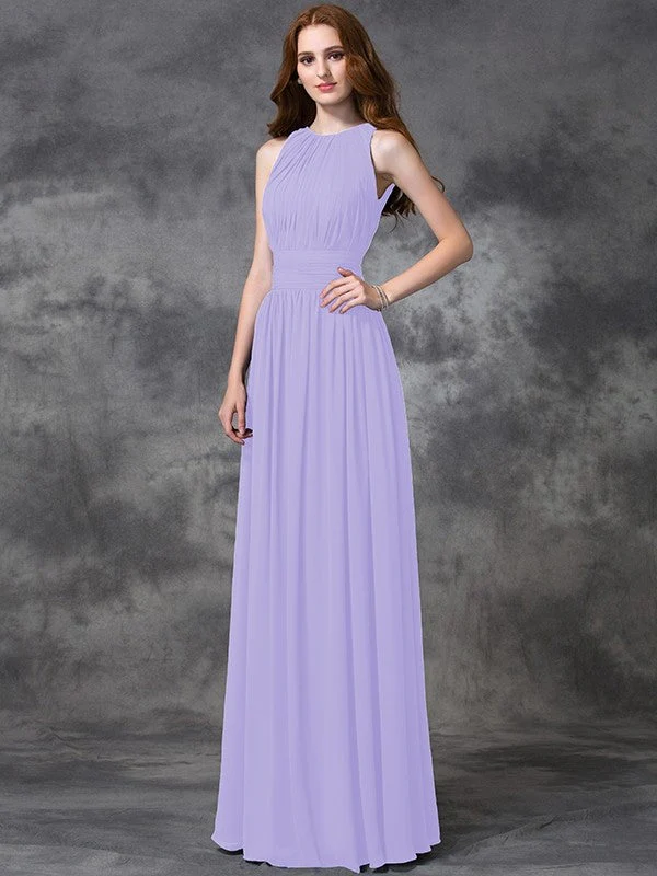 Charming Jewel Ruched Sleeveless Long Chiffon Bridesmaid Dresses - Image 19