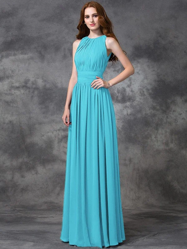 Charming Jewel Ruched Sleeveless Long Chiffon Bridesmaid Dresses - Image 2
