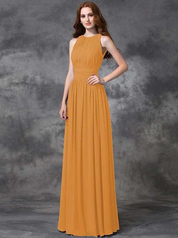 Charming Jewel Ruched Sleeveless Long Chiffon Bridesmaid Dresses - Image 20