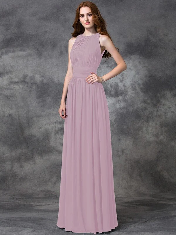 Charming Jewel Ruched Sleeveless Long Chiffon Bridesmaid Dresses - Image 21
