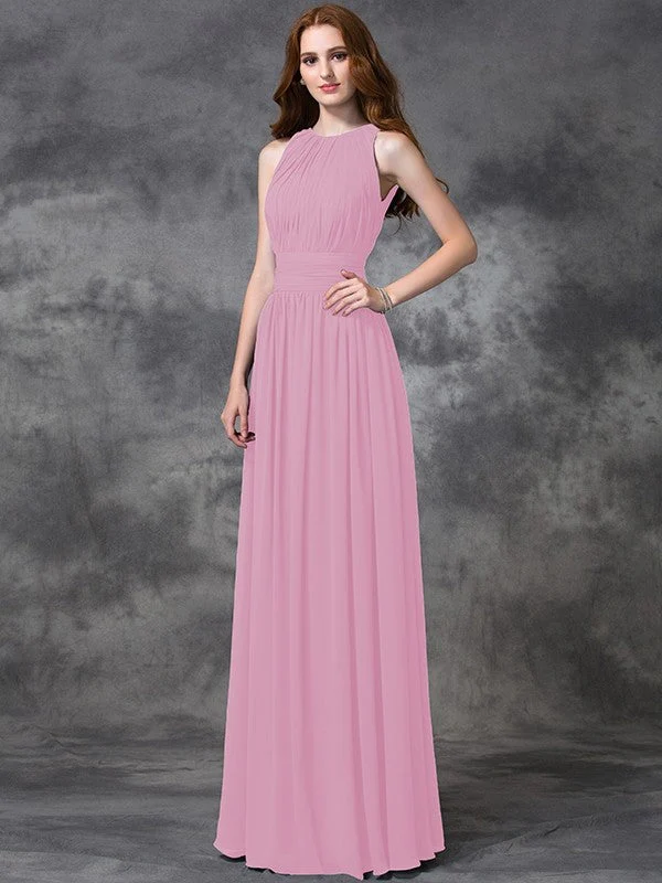 Charming Jewel Ruched Sleeveless Long Chiffon Bridesmaid Dresses - Image 22