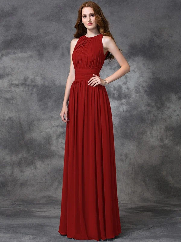 Charming Jewel Ruched Sleeveless Long Chiffon Bridesmaid Dresses - Image 23