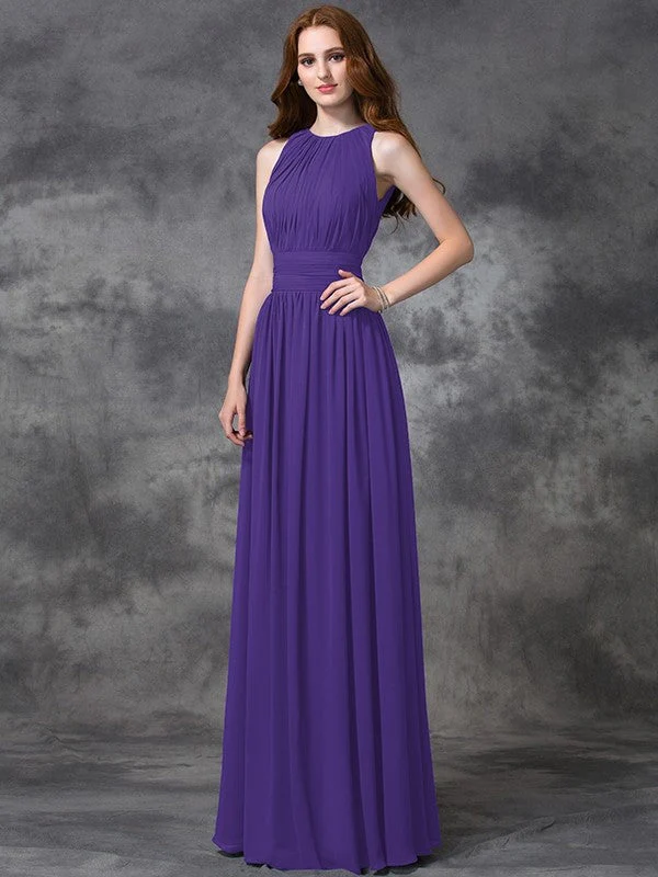 Charming Jewel Ruched Sleeveless Long Chiffon Bridesmaid Dresses - Image 24