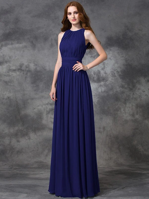 Charming Jewel Ruched Sleeveless Long Chiffon Bridesmaid Dresses - Image 25