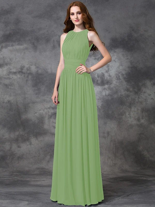 Charming Jewel Ruched Sleeveless Long Chiffon Bridesmaid Dresses - Image 26