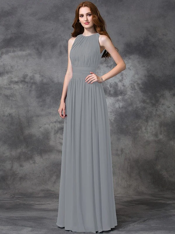 Charming Jewel Ruched Sleeveless Long Chiffon Bridesmaid Dresses - Image 27