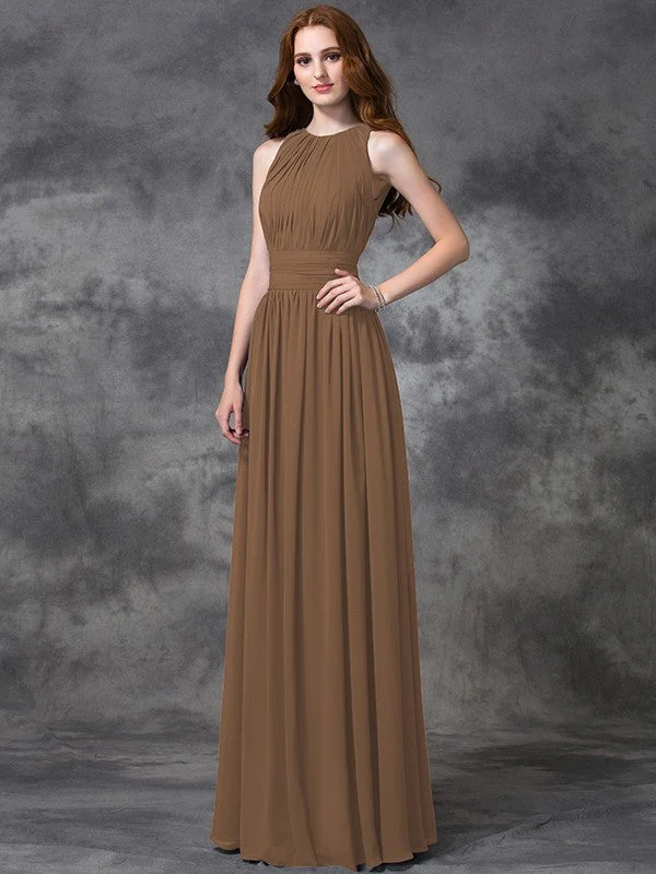 Charming Jewel Ruched Sleeveless Long Chiffon Bridesmaid Dresses - Image 3