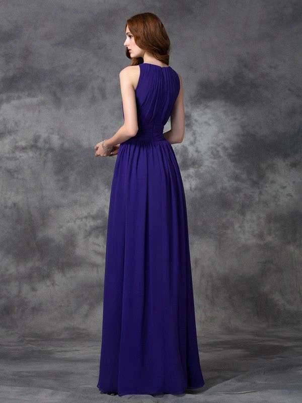 Charming Jewel Ruched Sleeveless Long Chiffon Bridesmaid Dresses - Image 30