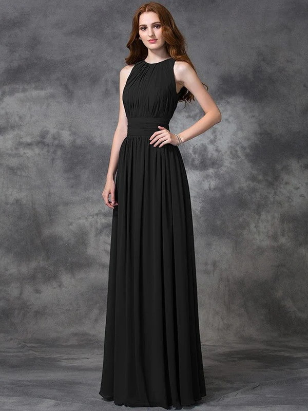 Charming Jewel Ruched Sleeveless Long Chiffon Bridesmaid Dresses - Image 4
