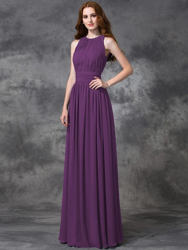 Charming Jewel Ruched Sleeveless Long Chiffon Bridesmaid Dresses - Image 5