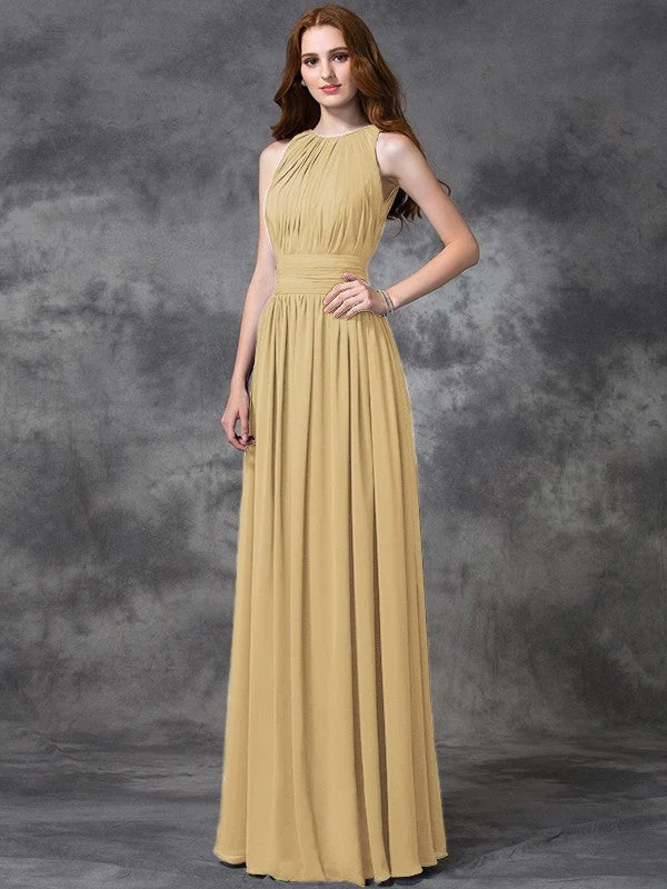 Charming Jewel Ruched Sleeveless Long Chiffon Bridesmaid Dresses - Image 6