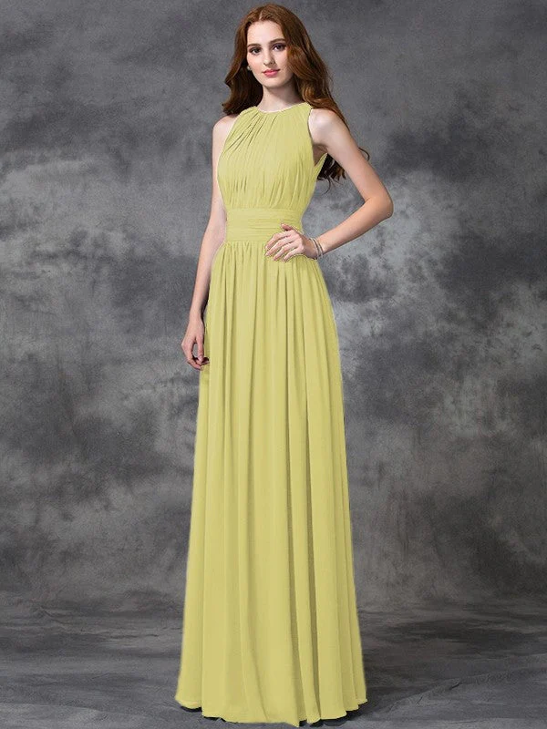 Charming Jewel Ruched Sleeveless Long Chiffon Bridesmaid Dresses - Image 7