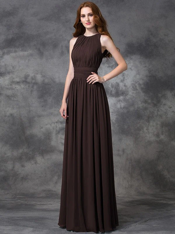 Charming Jewel Ruched Sleeveless Long Chiffon Bridesmaid Dresses - Image 8