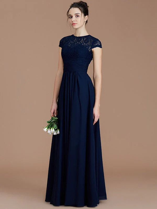 Charming Jewel Short Sleeves Lace Chiffon Bridesmaid Dresses - Image 2