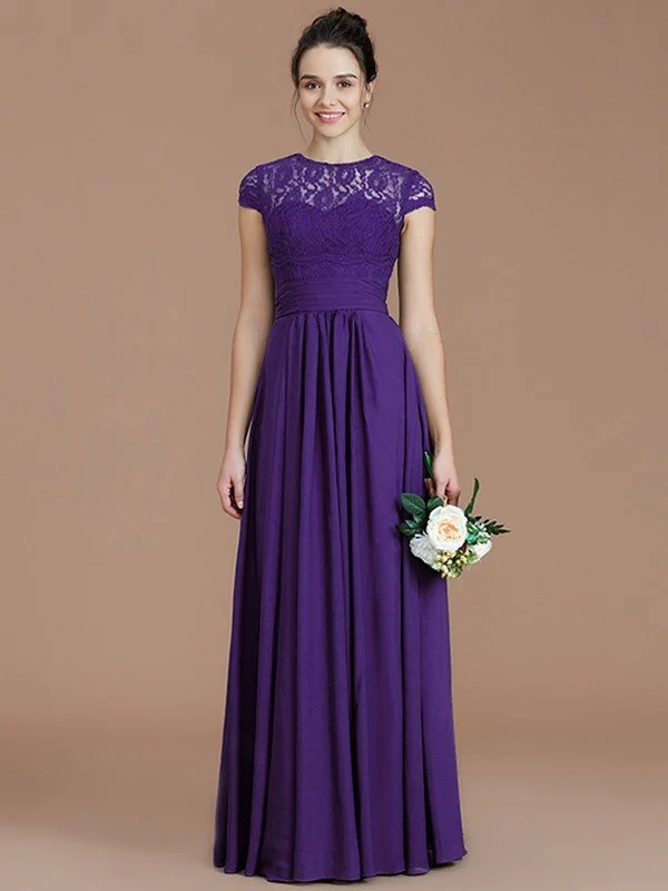 Charming Jewel Short Sleeves Lace Chiffon Bridesmaid Dresses - Image 30