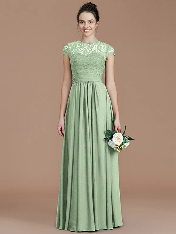 Charming Jewel Short Sleeves Lace Chiffon Bridesmaid Dresses - Image 31
