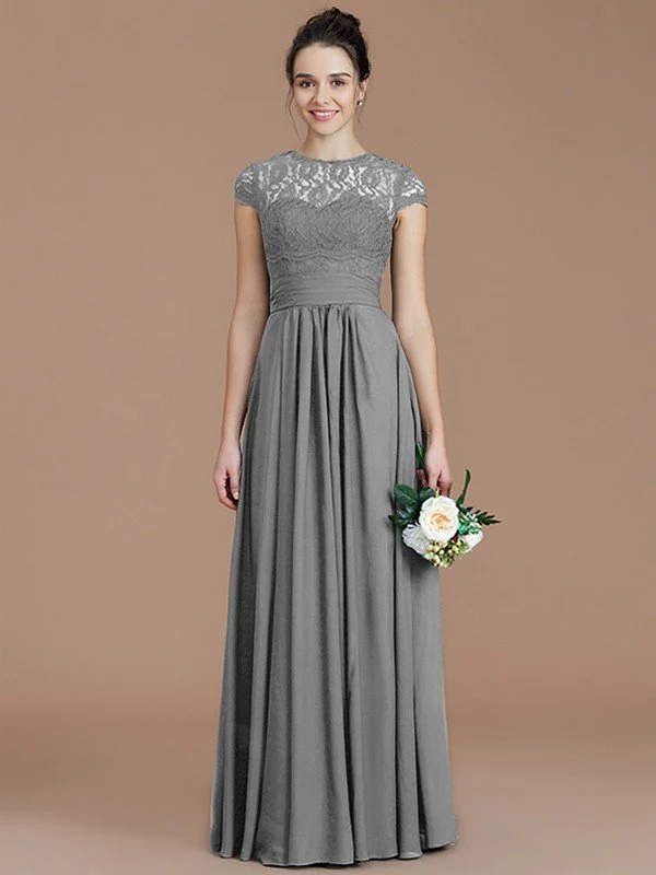 Charming Jewel Short Sleeves Lace Chiffon Bridesmaid Dresses - Image 32