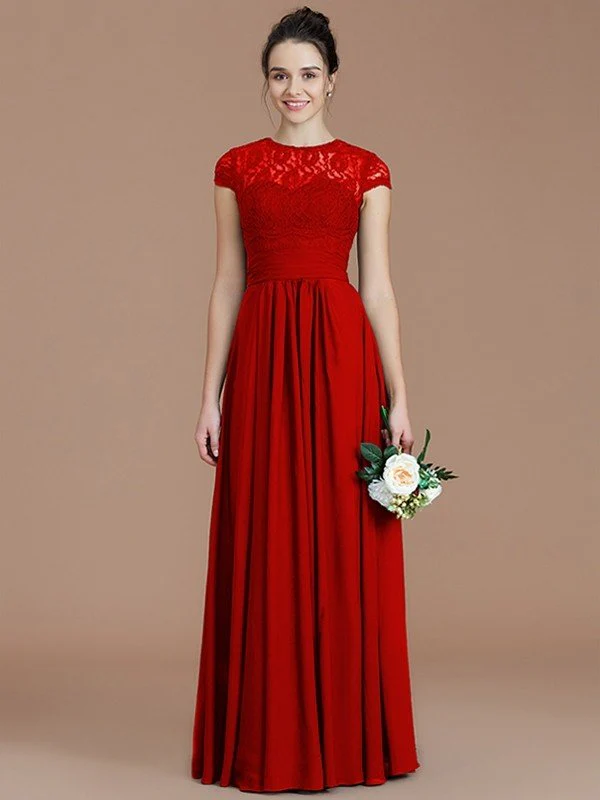 Charming Jewel Short Sleeves Lace Chiffon Bridesmaid Dresses - Image 35