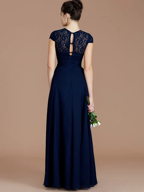 Charming Jewel Short Sleeves Lace Chiffon Bridesmaid Dresses - Image 36