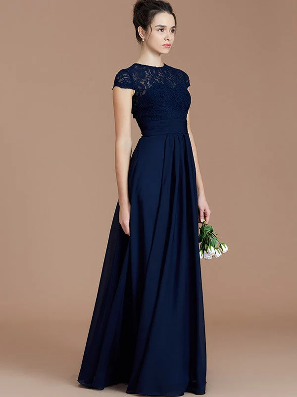 Charming Jewel Short Sleeves Lace Chiffon Bridesmaid Dresses - Image 4